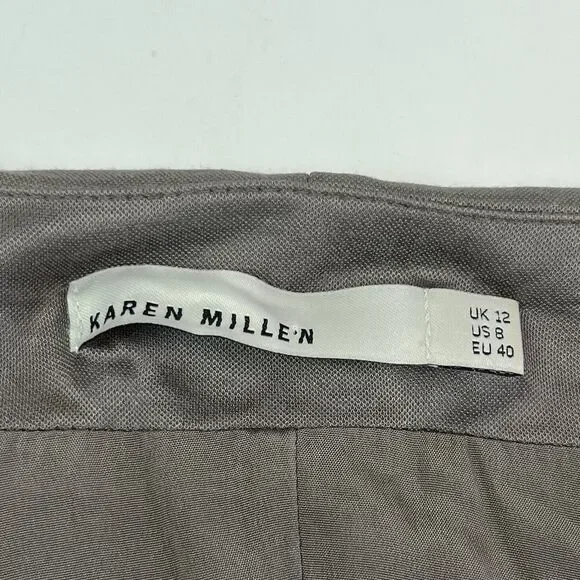 Karen Millen Taupe Brown Cap Sleeve Sheath Dress Size 8 EU 40 Faux Wrap - Picture 6 of 10